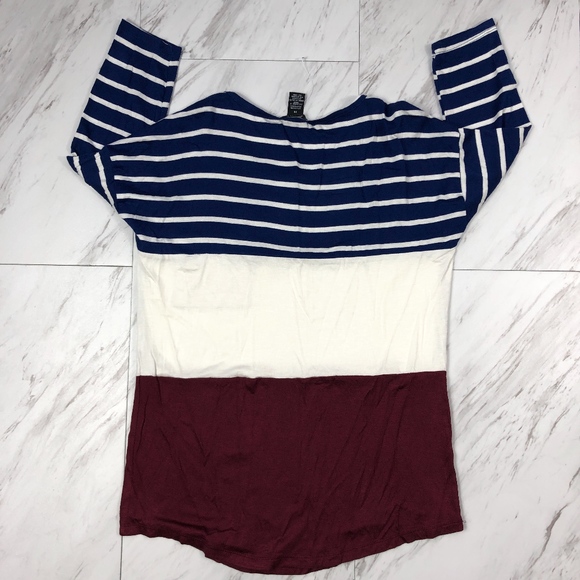 Maroon and Navy Striped Color Block Raglan - Picture 2 of 2